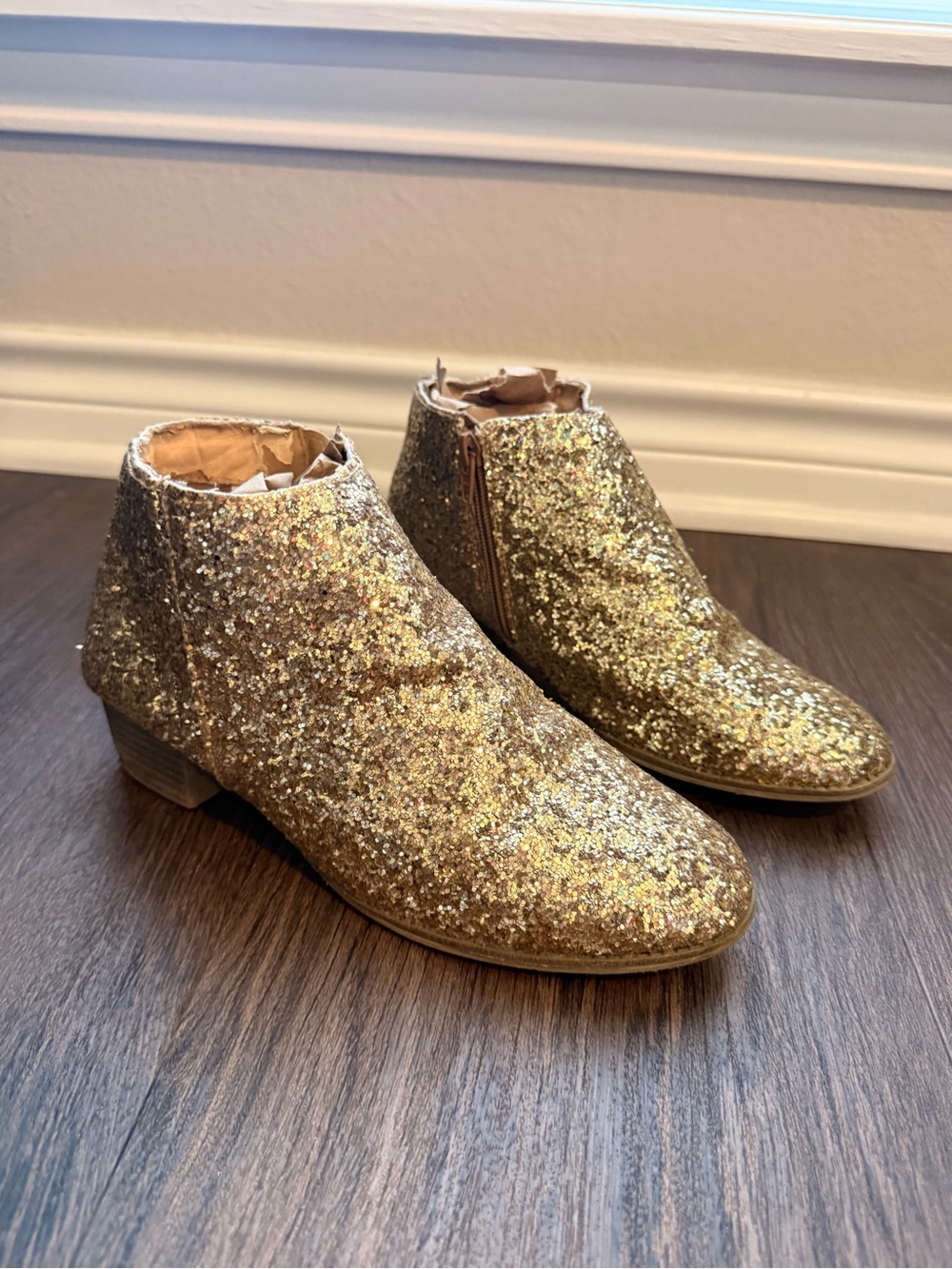 Gold Glitter Ankle Boots Women's Size 5